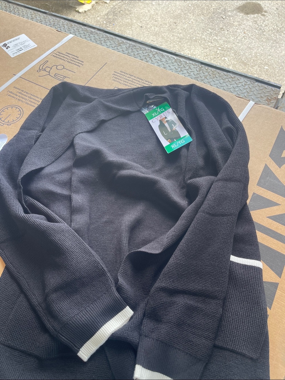 Cyrus Black Cardigan with White Cuff Trim
